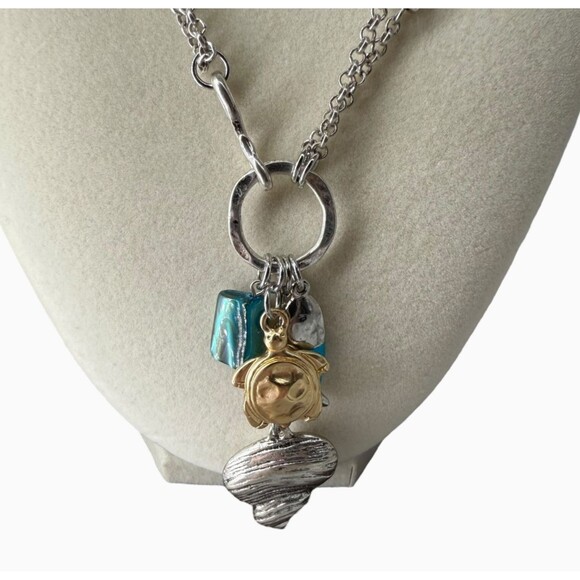 J. Jill Charm Necklace Rising Tides Convertible Turtle Fish Shell Abalone Jade - Picture 3 of 13